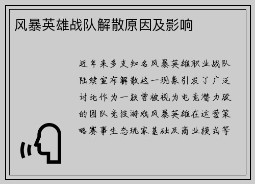 风暴英雄战队解散原因及影响