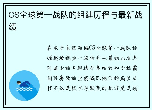 CS全球第一战队的组建历程与最新战绩